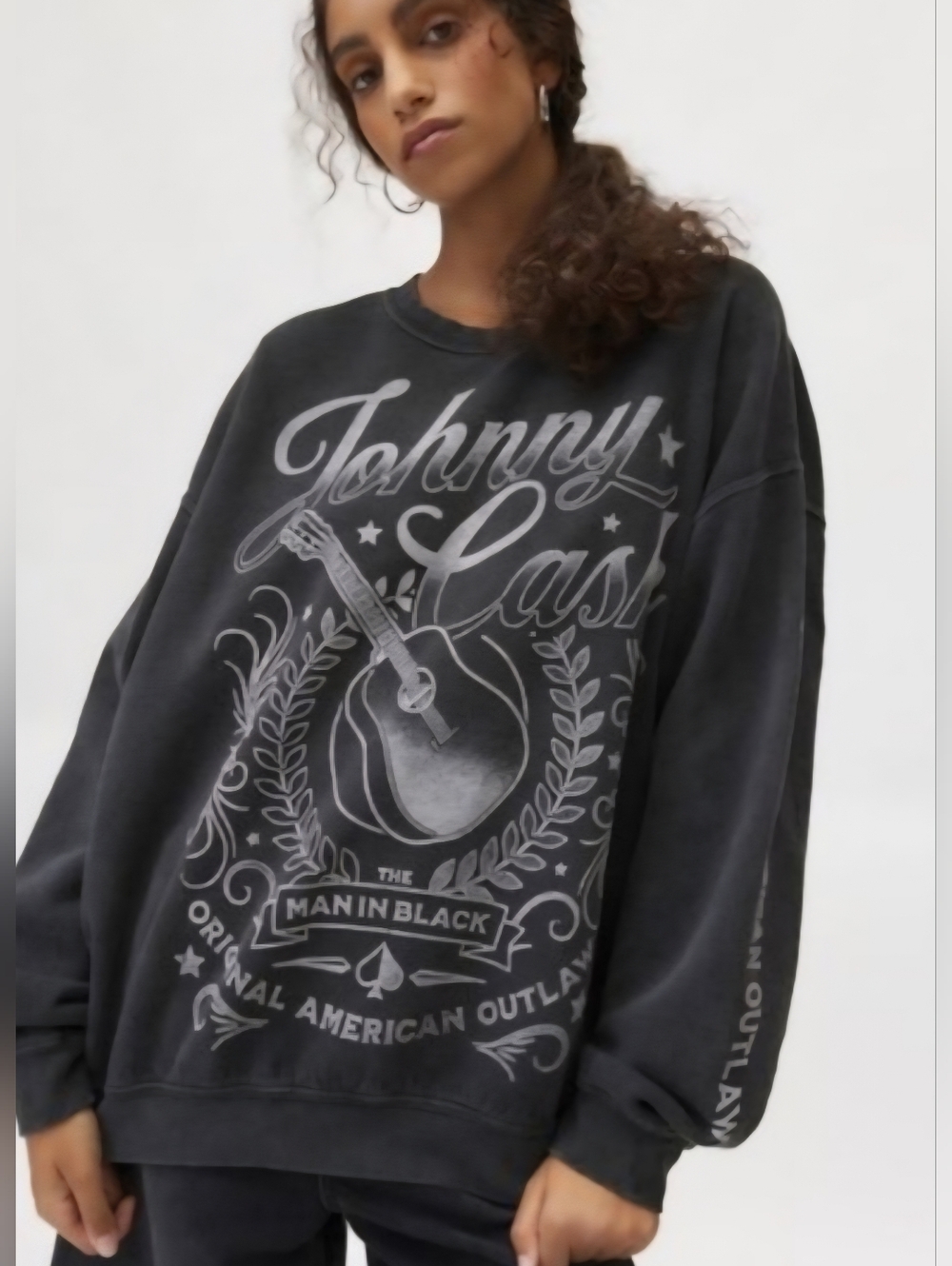 Johnny Cash Overdyed Graphic Pullover Sweatshirt One Size
